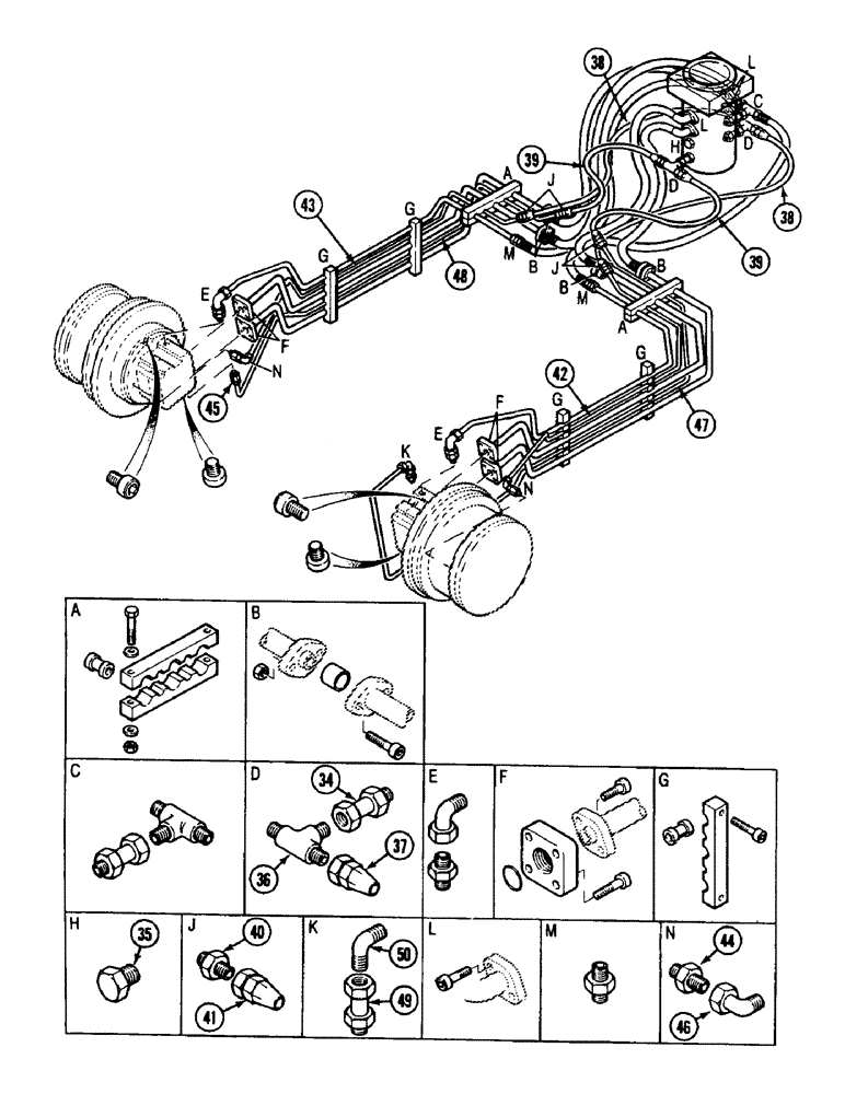 Схема запчастей Case 170C - (7-04) - TRACK DRIVE, DRIVE RANGE AND BRAKE HYDRAULIC LINES (07) - BRAKES