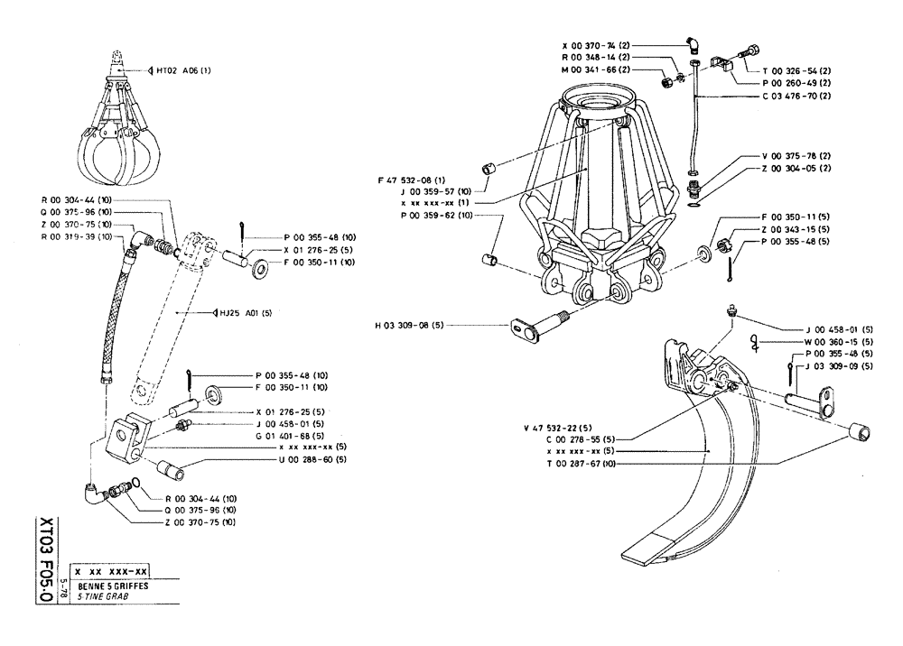 Схема запчастей Case 75C - (XT03 F05.0) - 5-TINE GRAB (18) - ATTACHMENT ACCESSORIES