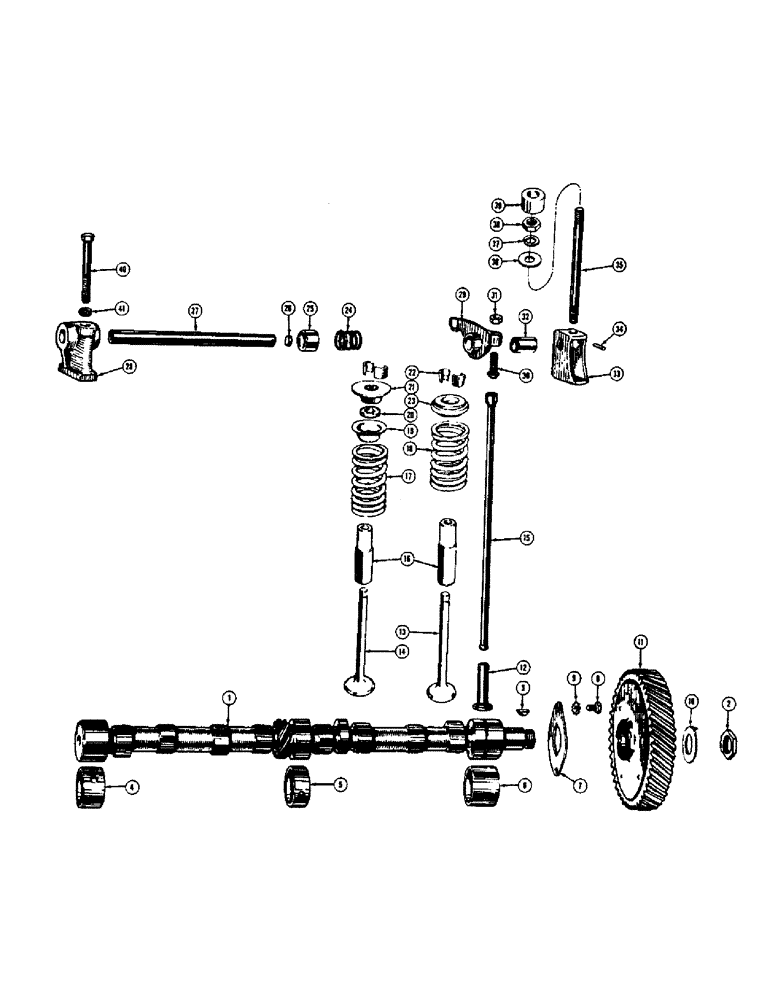 Схема запчастей Case 420 - (014) - CAMSHAFT, VALVES, PUSH RODS, AND GUIDES (01) - ENGINE