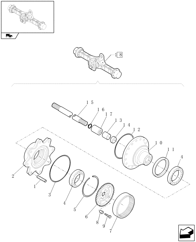 Схема запчастей Case 21E - (076[14]) - 20 KM/H REAR AXLE: WHEEL HUB (05) - REAR AXLE