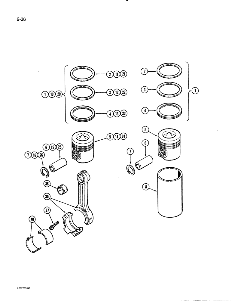 Схема запчастей Case 450C - (2-36) - PISTONS, 4-390 ENGINE, ENGINE SERIAL NUMBER 44117591 AND AFTER (02) - ENGINE