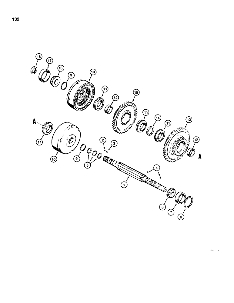 Схема запчастей Case 850C - (132) - TRANSMISSION OUTPUT SHAFT AND, FORWARD-REVERSE CLUTCH (03) - TRANSMISSION