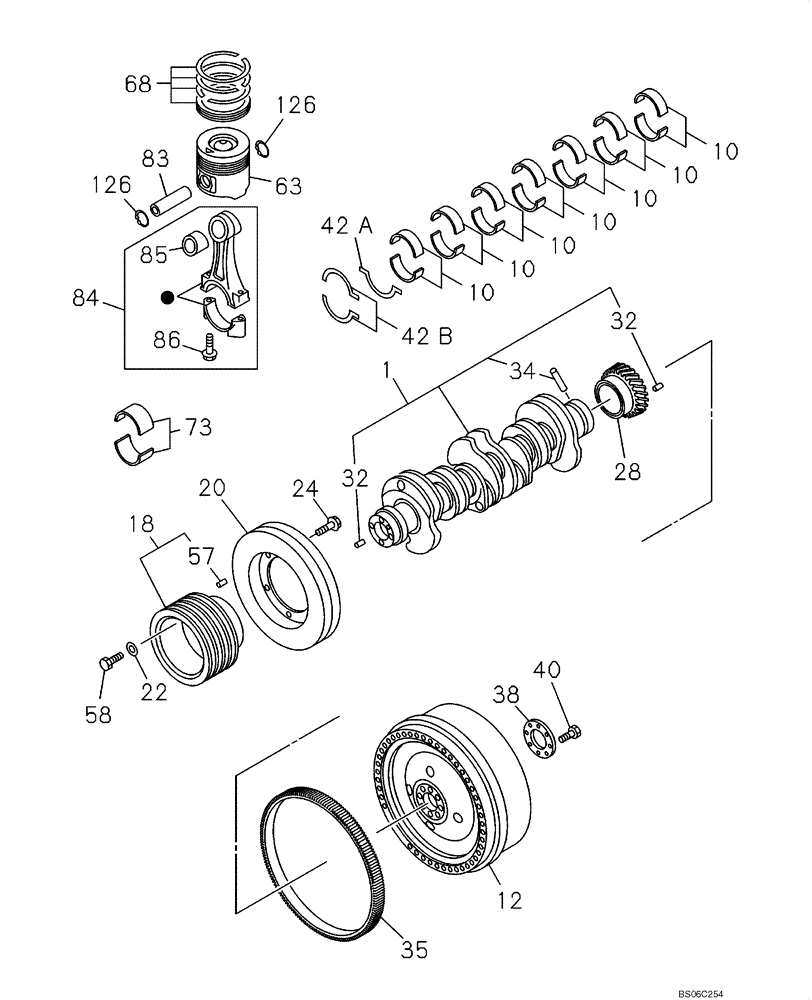 Схема запчастей Case CX350B - (02-14) - PISTONS AND CRANKSHAFT (02) - ENGINE