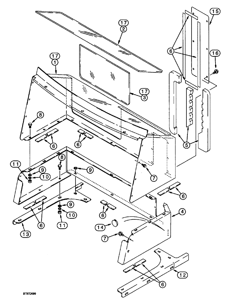 Схема запчастей Case 580L - (9-096) - REAR CLOSURE PANELS AND FENDER SUPPORTS, 570LXT MODELS (09) - CHASSIS/ATTACHMENTS