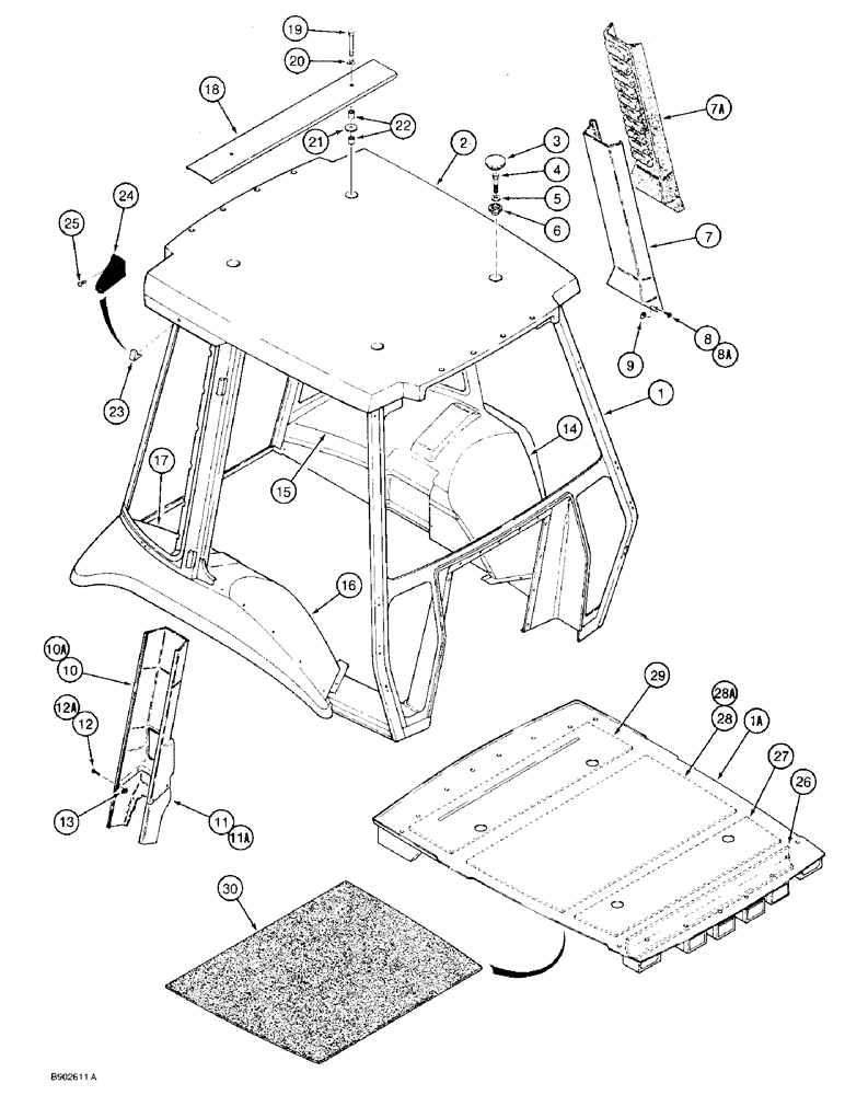 Схема запчастей Case 590 - (9-106) - CAB FRAME, ROOF CAP, COVERS, AND INSULATION (09) - CHASSIS/ATTACHMENTS