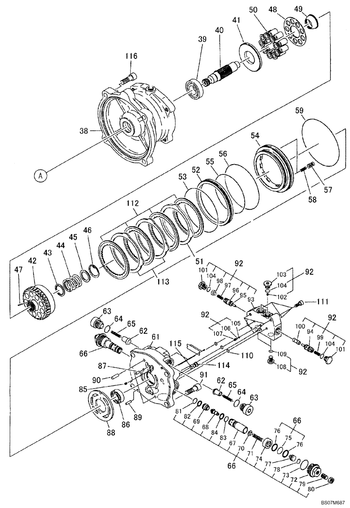 Схема запчастей Case CX80 - (08-58) - MOTOR ASSY, SWING - VALVE ASSY, RELIEF (08) - HYDRAULICS