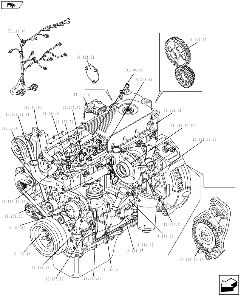 Схема запчастей Case F2CE9684C E020 - (10.000.01[01]) - PICTORIAL OVERVIEW 1/2 - ENGINE (504387298) (10) - ENGINE