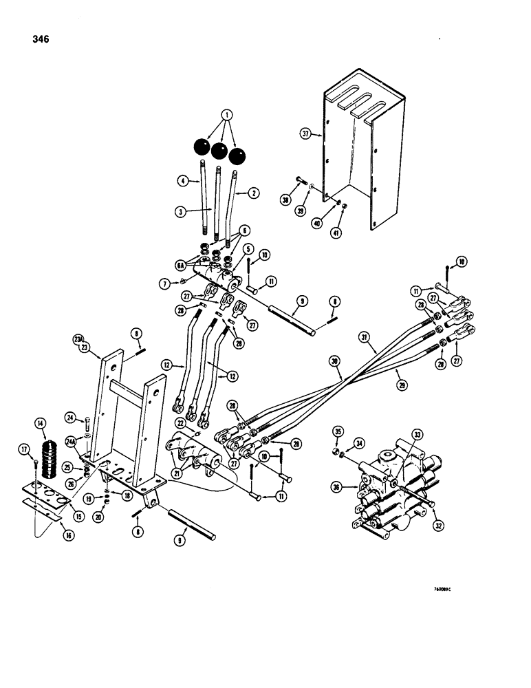 Схема запчастей Case W18 - (346) - LOADER CONTROL VALVE AND LEVERS (3 SPOOL) (08) - HYDRAULICS
