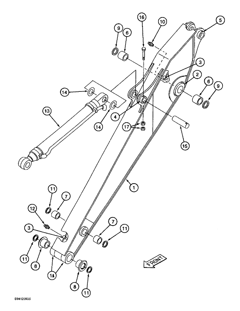 Схема запчастей Case 9010B - (9-096) - ARM AND CYLINDER, 2.5 M (8 FT. 2 INCH) ARM (09) - CHASSIS