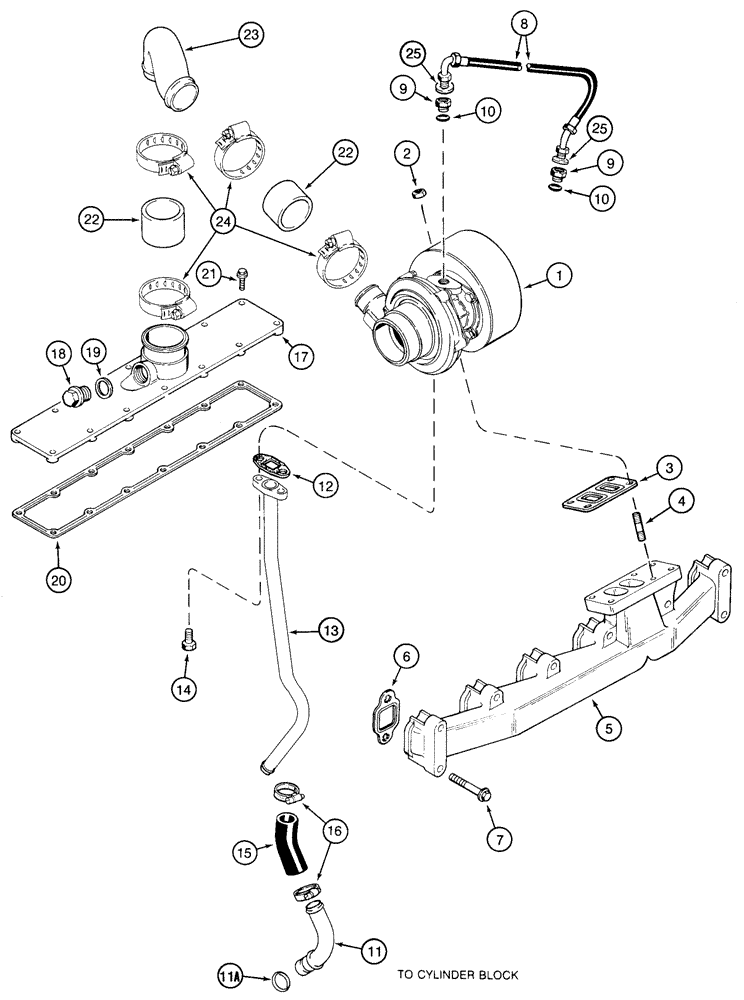 Схема запчастей Case 6030 - (02-09) - TURBOCHARGER SYSTEM 6T-590 EPA TIER 1 EMISSIONS CERTIFIED ENGINE (02) - ENGINE