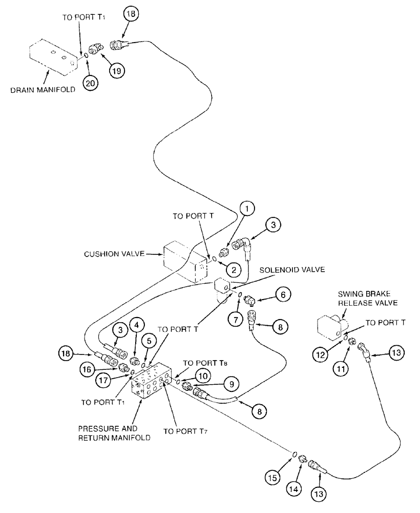 Схема запчастей Case 9050B - (8-106) - PRESSURE AND RETURN MANIFOLD DRAIN LINES (08) - HYDRAULICS