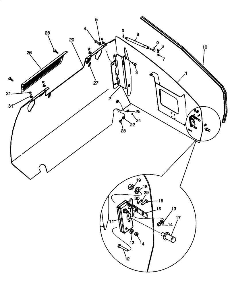 Схема запчастей Case 650L - (90.116.02) - DOORS, REAR COVER - CAB (90) - PLATFORM, CAB, BODYWORK AND DECALS