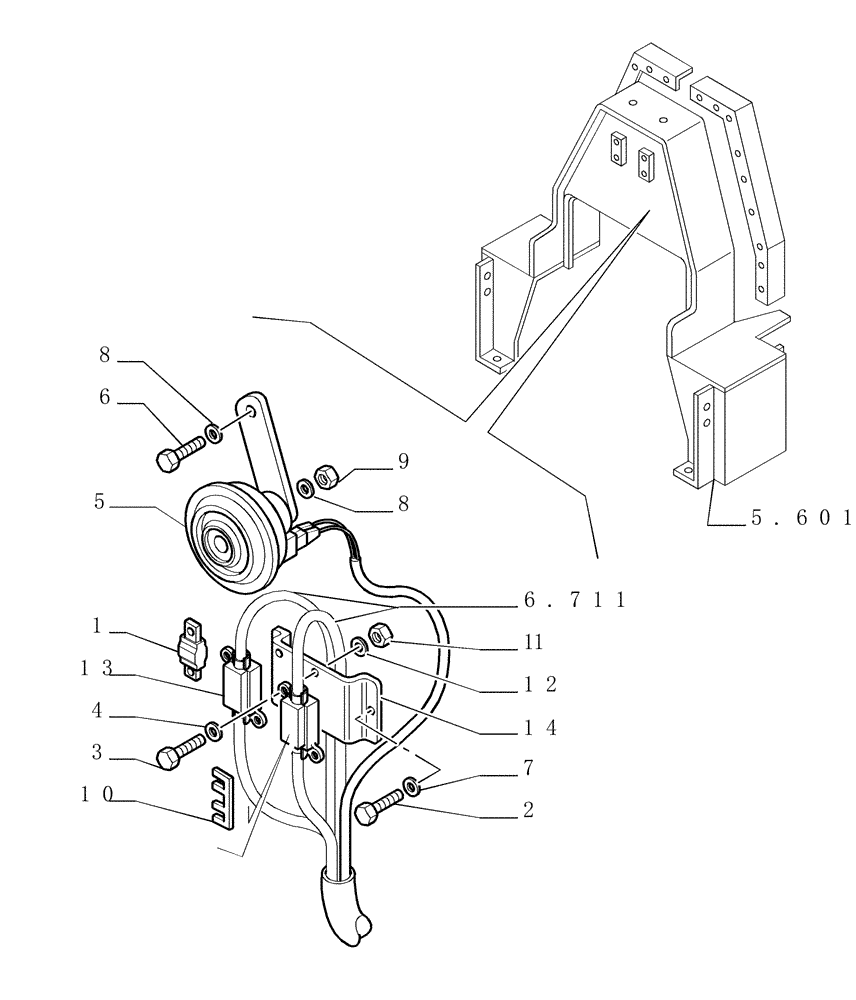 Схема запчастей Case 1850K LT - (6.712[02]) - ELECTRIC COMPONENTS - FUSES AND HORN (13) - Electrical System / Decals