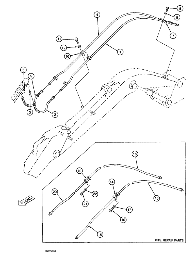 Схема запчастей Case 9040B - (8-074) - BUCKET CYLINDER LINES, 3.50 METER ARM (08) - HYDRAULICS