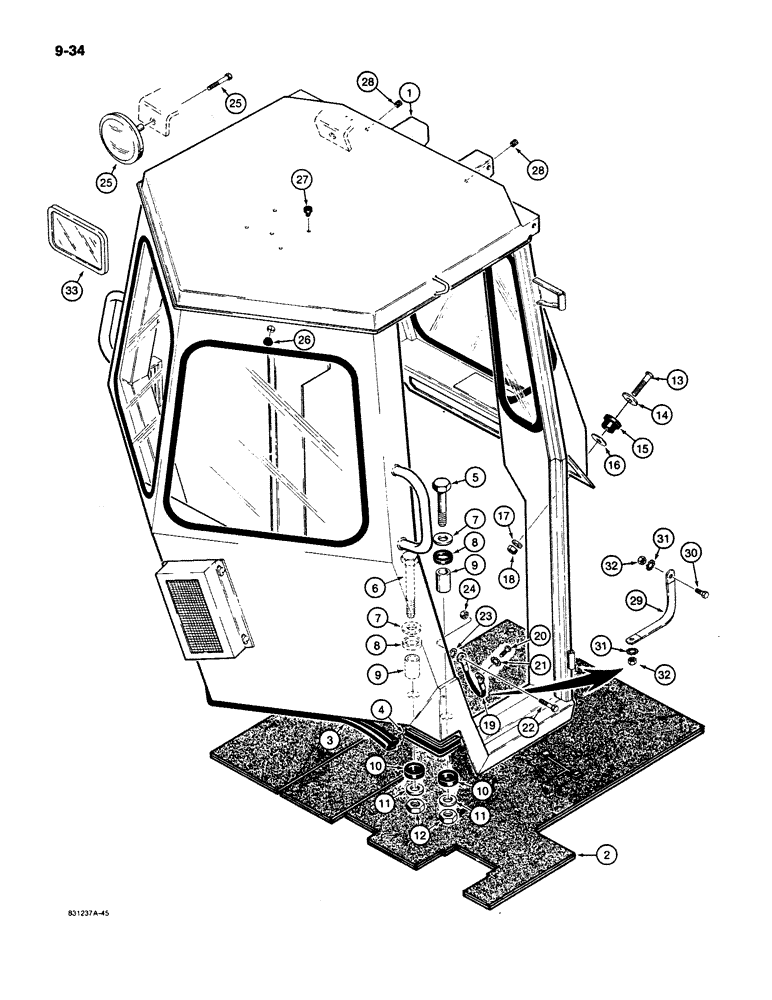 Схема запчастей Case W11B - (9-034) - CAB MOUNTING (09) - CHASSIS/ATTACHMENTS