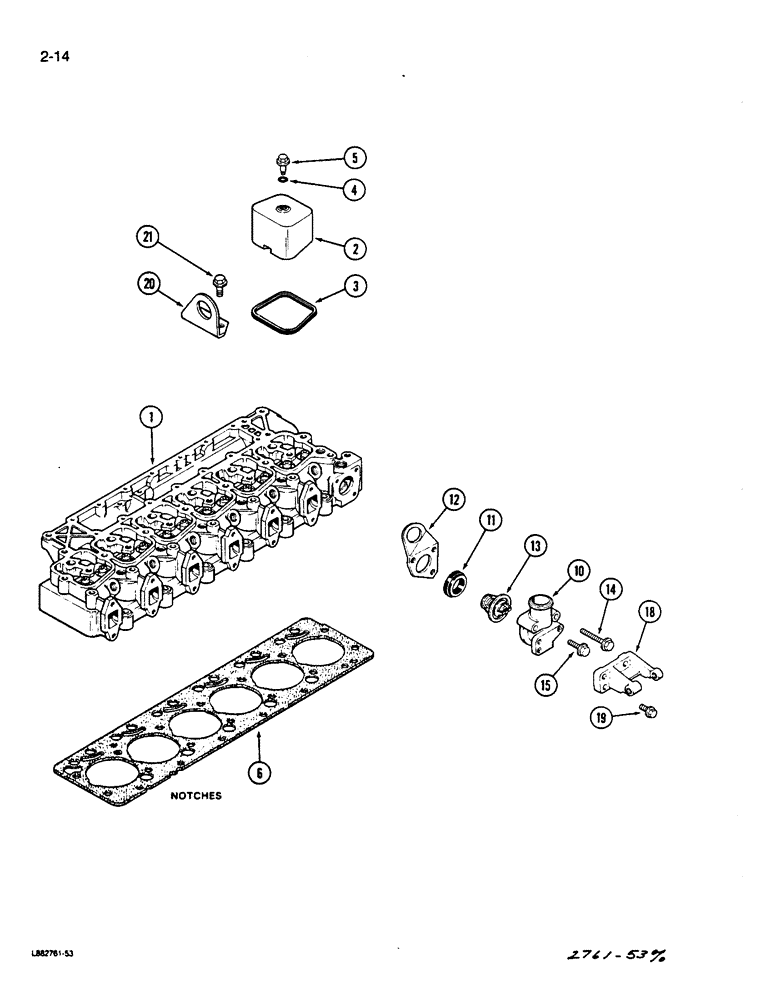 Схема запчастей Case W14B - (2-14) - CYLINDER HEAD COVERS AND GASKET, 6-590 ENGINE, 6T-590 ENGINE (02) - ENGINE