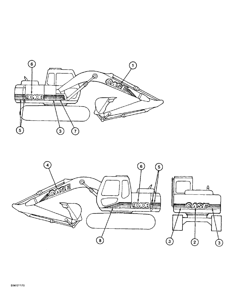 Схема запчастей Case 9010B - (9-126) - DECALS, MODEL IDENTIFICATION AND STRIPING (09) - CHASSIS