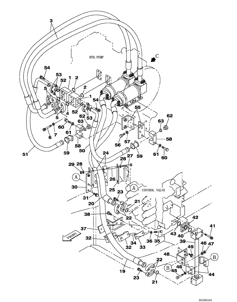 Схема запчастей Case CX800 - (08-004-00[01]) - HYDRAULIC CIRCUIT - CONTROL VALVE SUPPLY (08) - HYDRAULICS