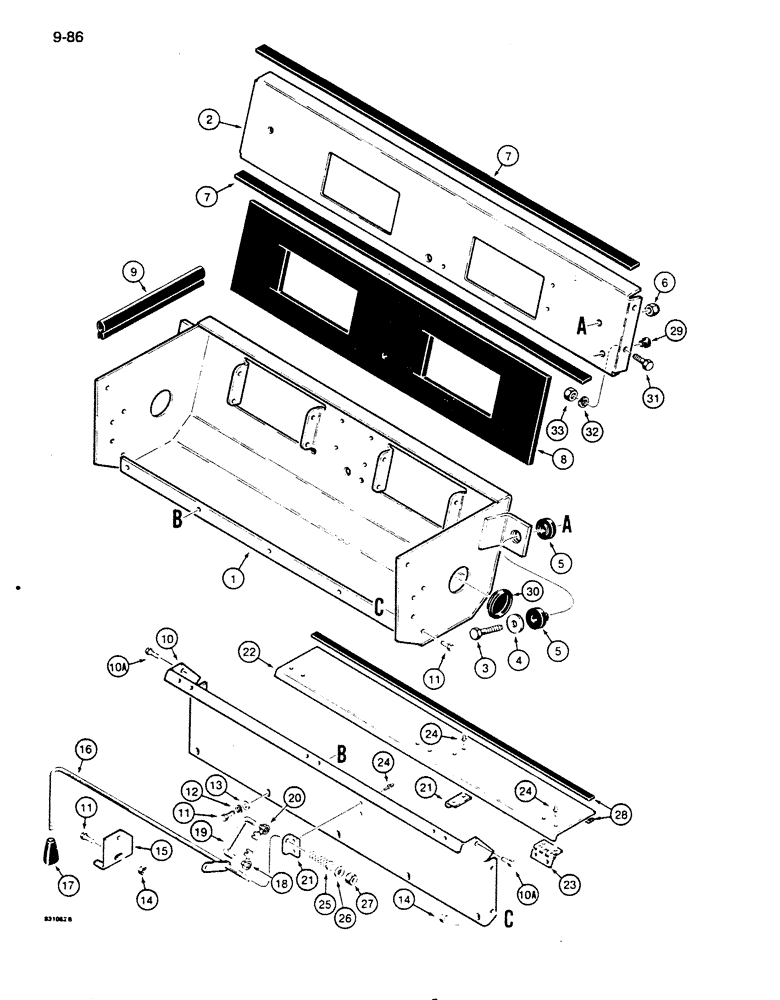 Схема запчастей Case 850D - (9-086) - CAB, BLOWER HOUSING AND AIR FLOW CONTROL (09) - CHASSIS/ATTACHMENTS
