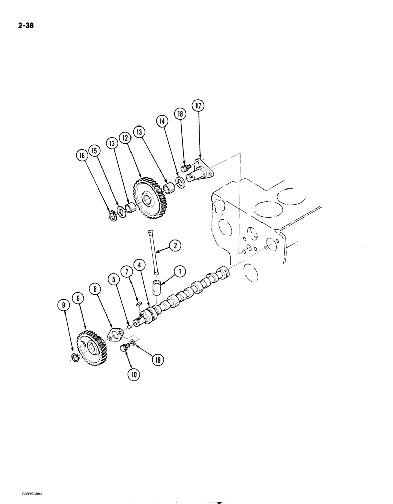 Схема запчастей Case 1818 - (2-038) - CAMSHAFT, DIESEL MODELS (02) - ENGINE
