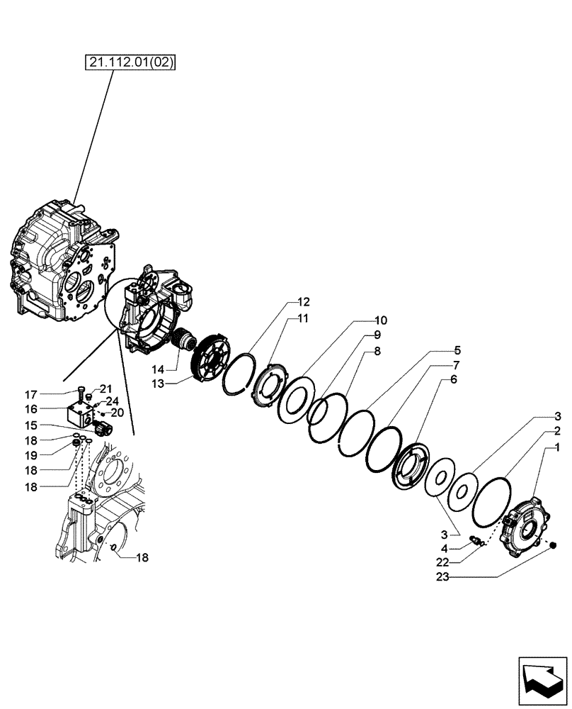 Схема запчастей Case 580SM - (33.110.04) - TRANSMISSION ASSY, 2WD (580SM) - BRAKE, PARKING (33) - BRAKES & CONTROLS