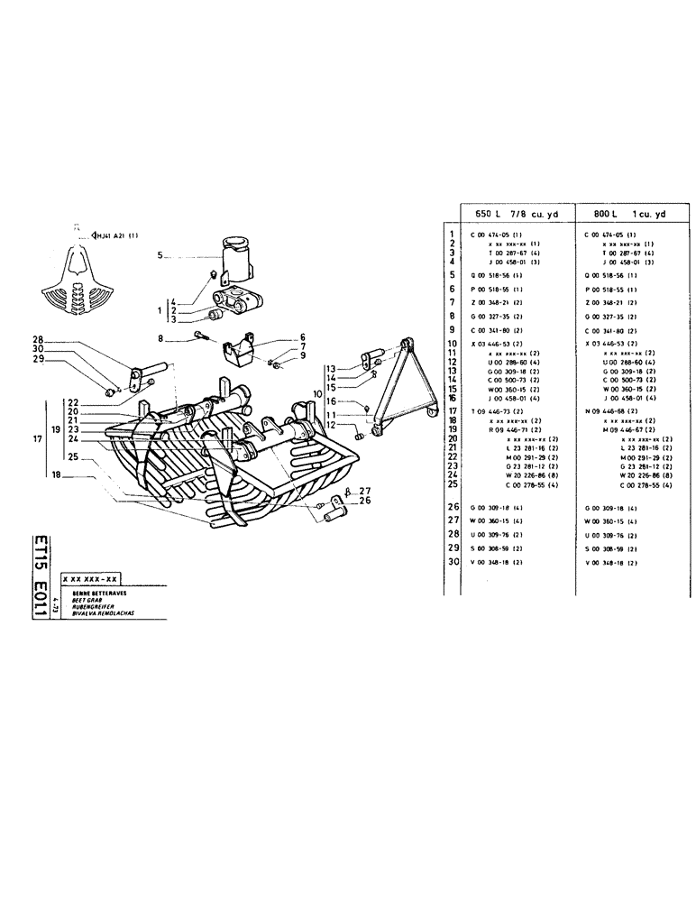 Схема запчастей Case TC45 - (145) - BEET GRAB, 650L, - 7/8 CU. YD., 800L, - 1 CU. YD. 
