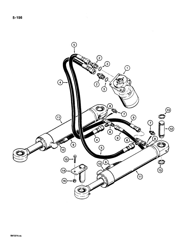 Схема запчастей Case W36 - (5-156) - STEERING HYDRAULIC CIRCUIT, STEERING CONTROL VALVE TO CYLINDERS (05) - STEERING