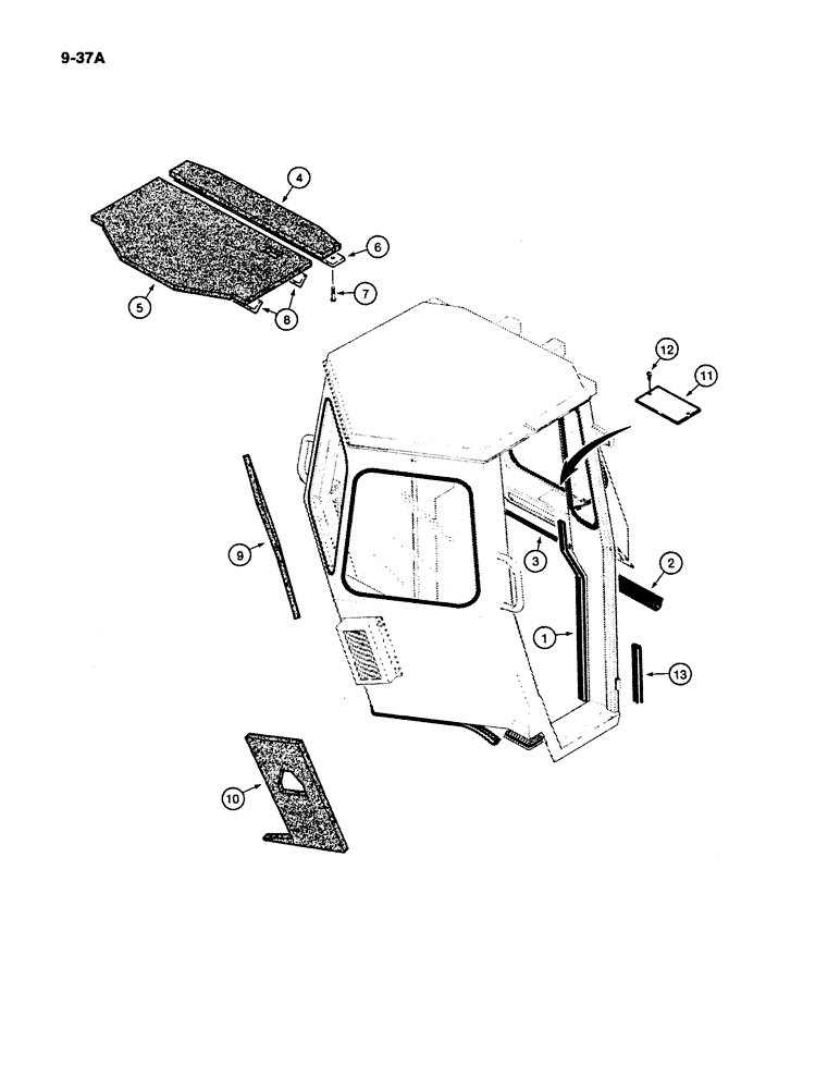 Схема запчастей Case W11B - (9-037A) - CAB SEALS, PADS, AND PANELS, SIMS CAB WITH PUSH BUTTON TYPE (09) - CHASSIS/ATTACHMENTS