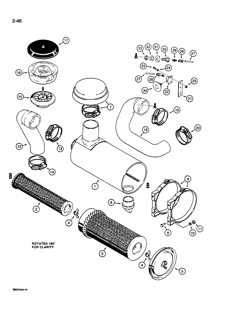 Схема запчастей Case W14B - (2-46) - AIR CLEANER AND AIR INTAKE PARTS, USED ON MODELS WITH (02) - ENGINE