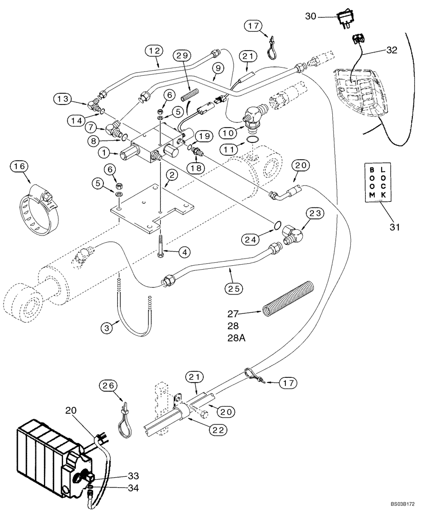 Схема запчастей Case 580M - (08-20A) - HYDRAULICS - BACKHOE BOOM LOCK AND ELECTRICAL CIRCUIT (08) - HYDRAULICS