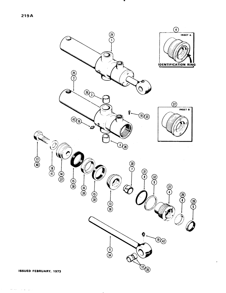 Схема запчастей Case 1150 - (219A) - G33615 RIPPER CYLINDER, 4" DIA. CYLINDER WITH 13" STROKE W/SOLID OUTER WIPER & SPLIT INNER WIPER (07) - HYDRAULIC SYSTEM