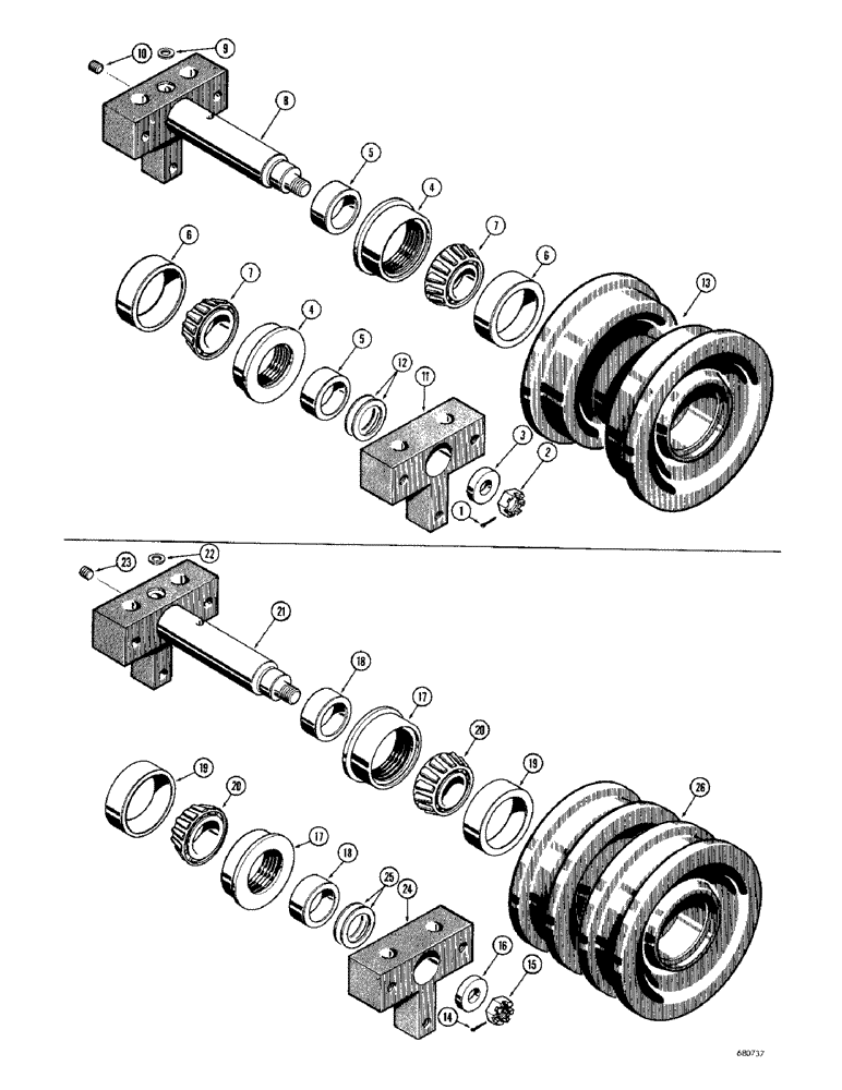 Схема запчастей Case 1000D - (168) - TRACK ROLLERS, D31319 TRACK ROLLER (SINGLE FLANGE), USED ON TRAC. SN. 71404771 & AFTER (04) - UNDERCARRIAGE