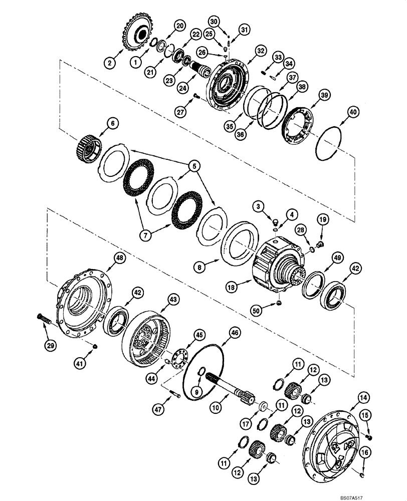 Схема запчастей Case 885 - (06.27[00]) - REAR AXLE DANA - PLANETARY REDUCTION AND SERVICE BRAKE (06) - POWER TRAIN