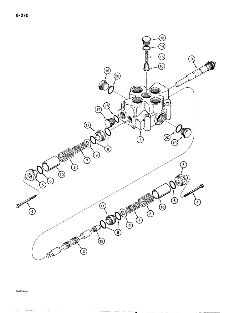 Схема запчастей Case 1187B - (8-270) - ONE SPOOL CONTROL VALVE, USED WITH TURNTABLE LEVELER CIRCUIT (08) - HYDRAULICS