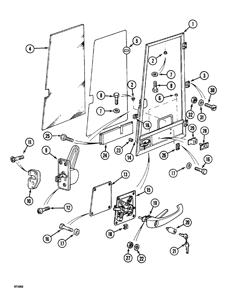 Схема запчастей Case 1088 - (9E-16) - CAB DOOR, P.I.N. FROM 19801 TO XXXXX (09) - CHASSIS/ATTACHMENTS