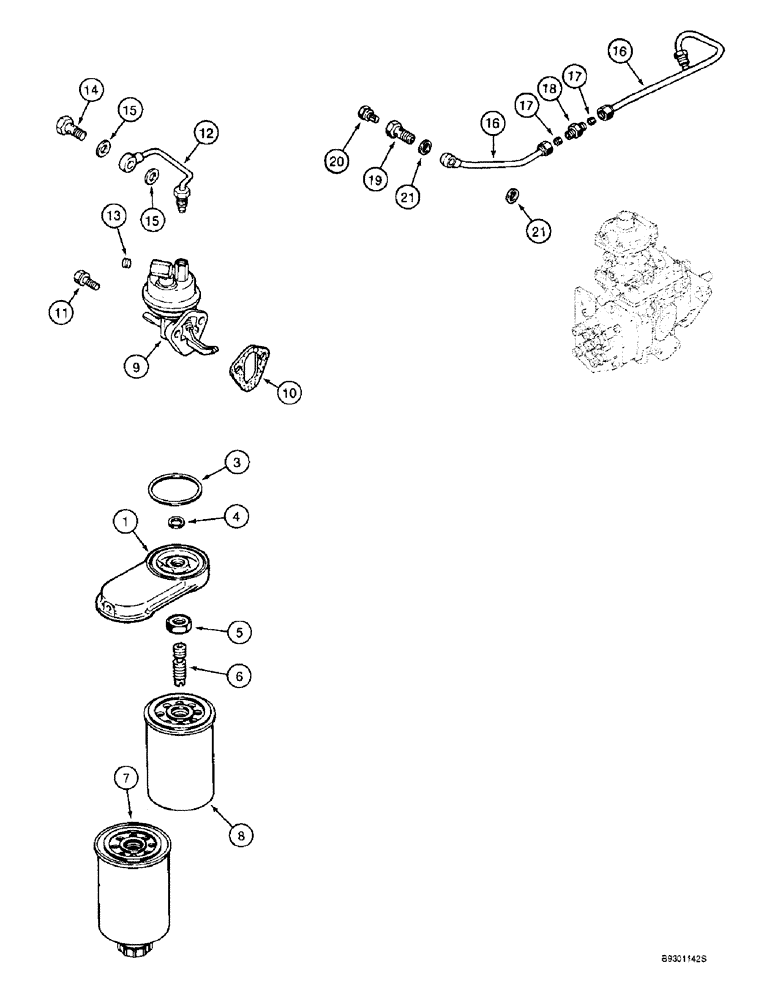 Схема запчастей Case 9010B - (3-016) - FUEL FILTER AND LIFT PUMP, 4TA-390 ENGINE, *PRIOR TO P.I.N. DAC01#2001 (03) - FUEL SYSTEM