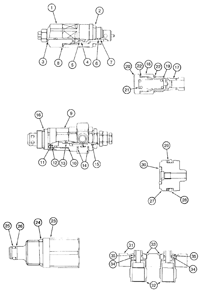 Схема запчастей Case 9050B - (8-166) - CONTROL VALVE, CIRCUIT RELIEF VALVE ASSEMBLIES AND PLUGS (08) - HYDRAULICS