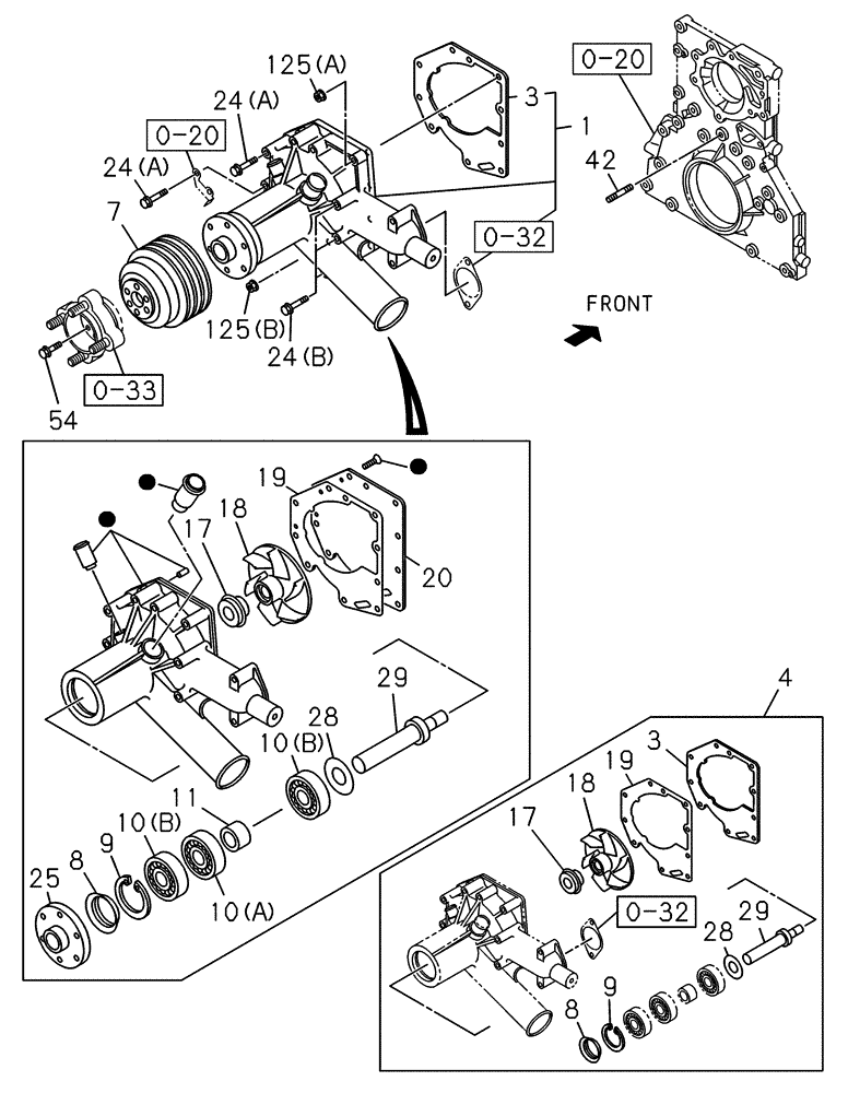 Схема запчастей Case CX300C - (02-030-01[01]) - WATER PUMP SYSTEM (02) - ENGINE