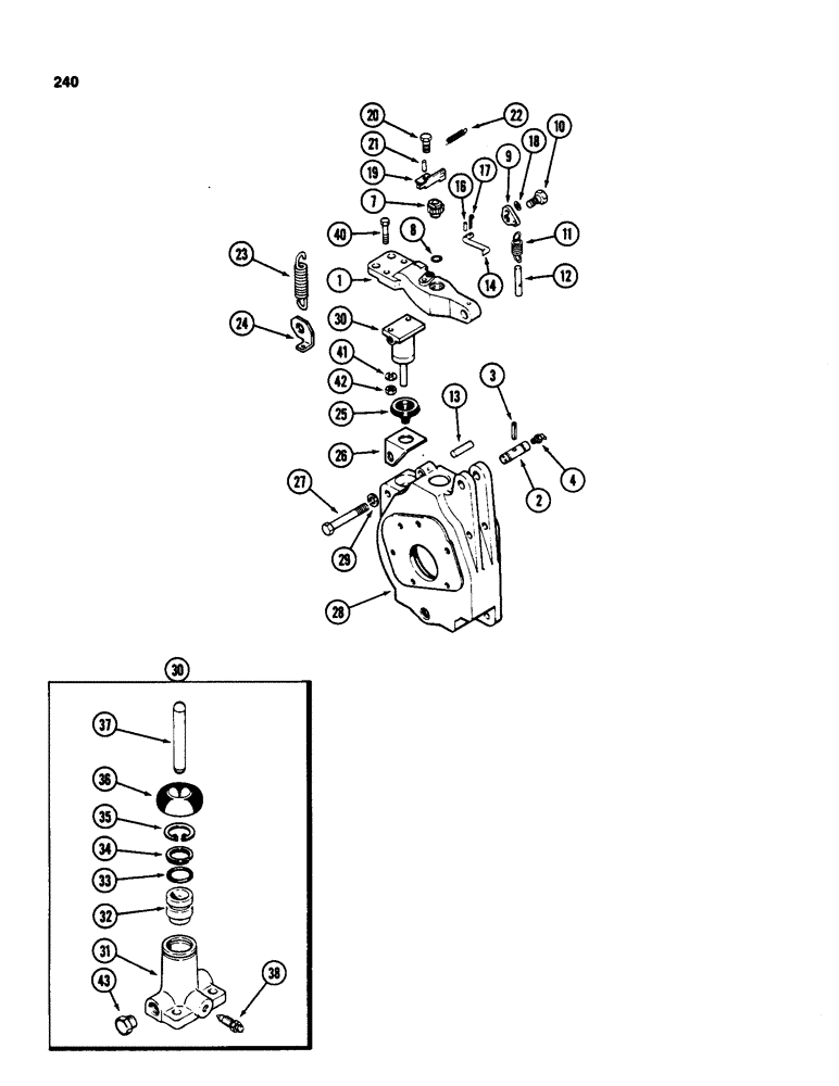 Схема запчастей Case 580D - (240) - TRANSAXLE DIFFERENTIAL BRAKE LEVER AND LOCK, WITHOUT TURBOCHARGER (07) - BRAKES