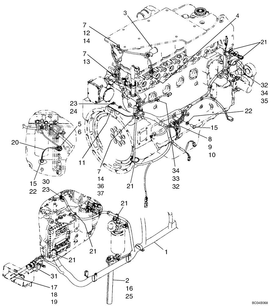 Схема запчастей Case 721D - (04-13) - HARNESS - ENGINE - WITH BOSCH STARTER (04) - ELECTRICAL SYSTEMS