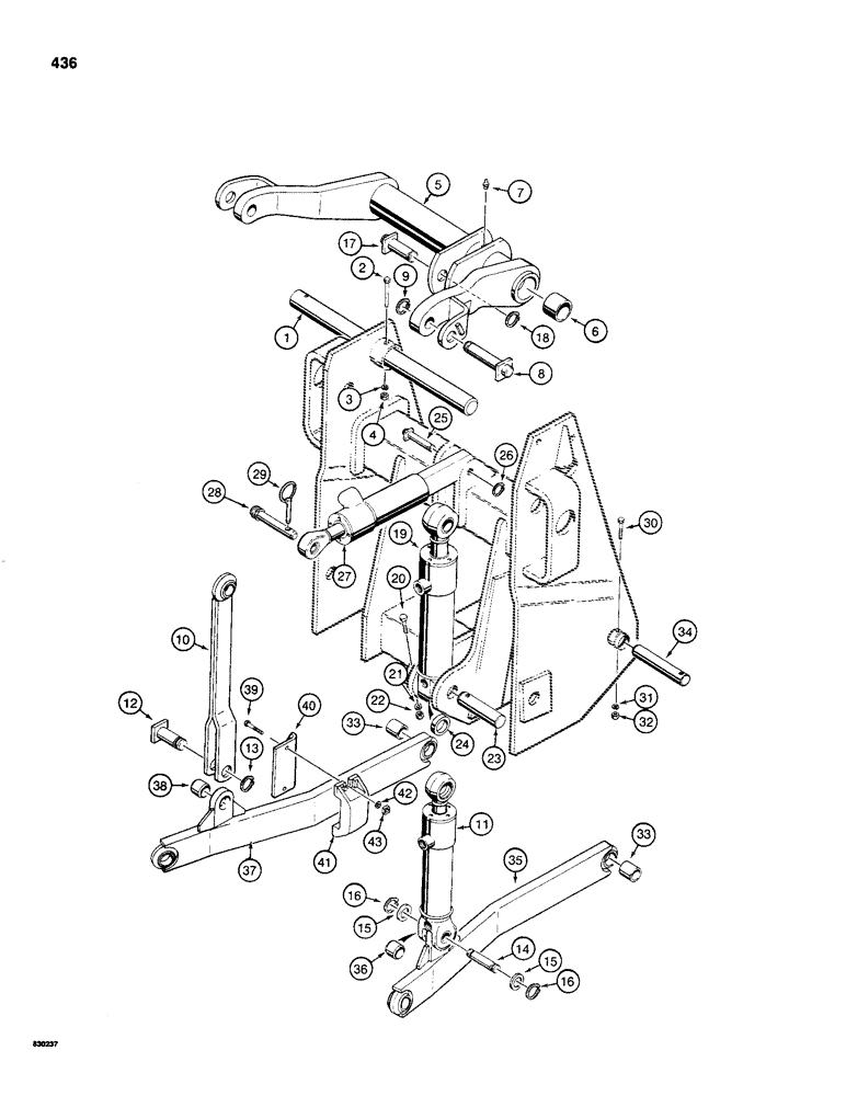 Схема запчастей Case 480C - (436) - THREE-POINT HITCH DRAFT ARM, LINKAGE AND CYLINDERS (39) - FRAMES AND BALLASTING