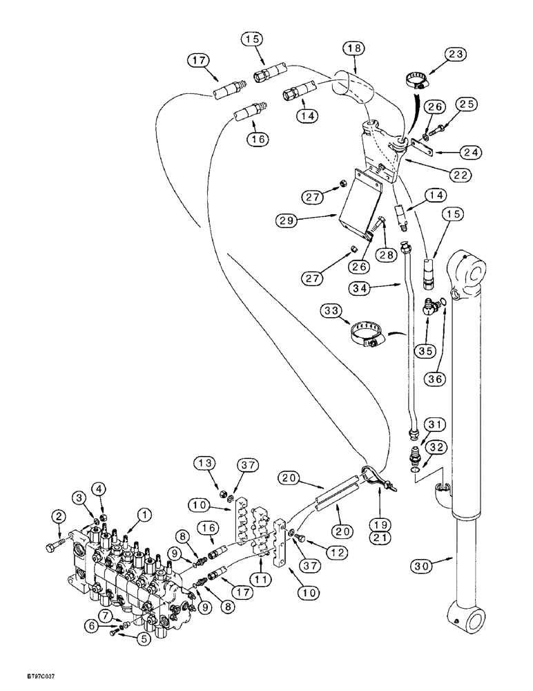 Схема запчастей Case 580L - (8-030) - BACKHOE BUCKET CYLINDER HYDRAULIC CIRCUIT, MODELS WITH EXTENDABLE DIPPER (08) - HYDRAULICS