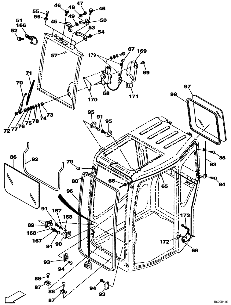 Схема запчастей Case CX80 - (09-19) - CAB FRONT WIPER (09) - CHASSIS