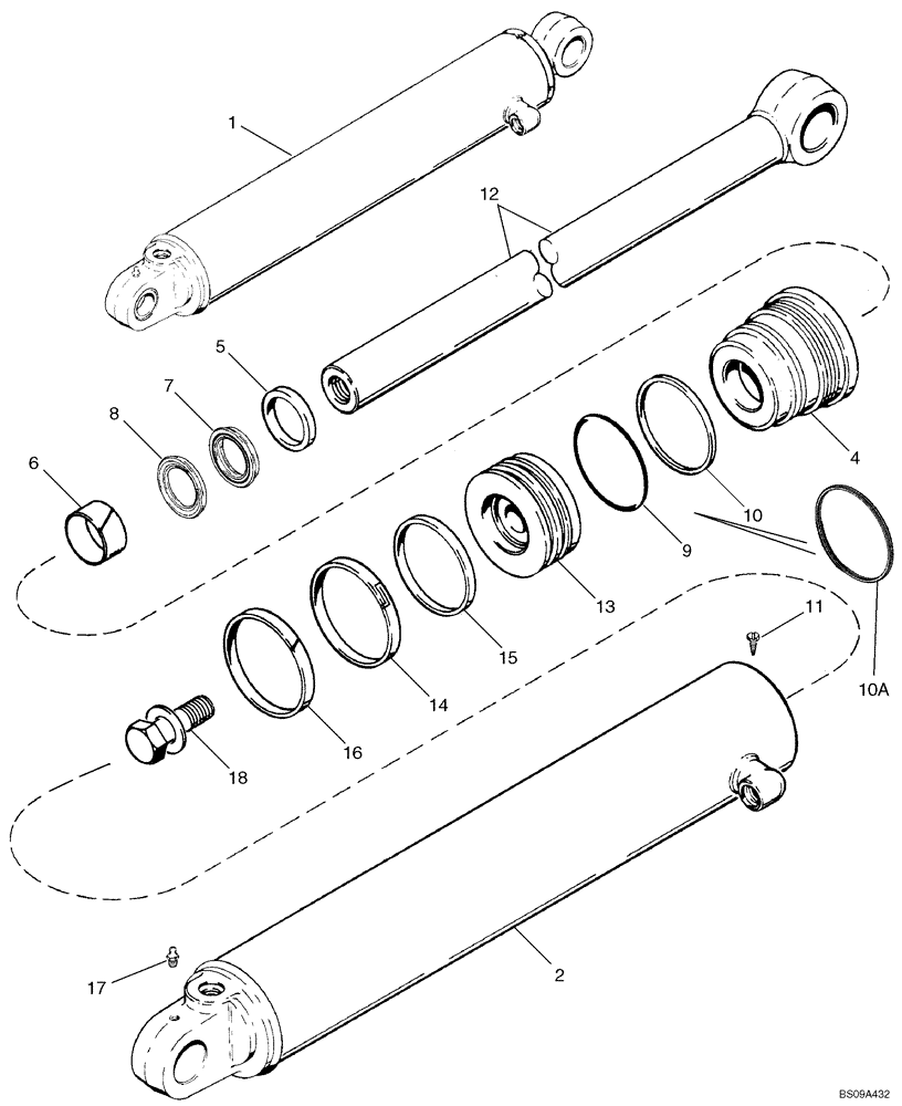 Схема запчастей Case 580SM - (08-65) - CYLINDER ASSY - BACKHOE STABILIZER (580SM) (08) - HYDRAULICS