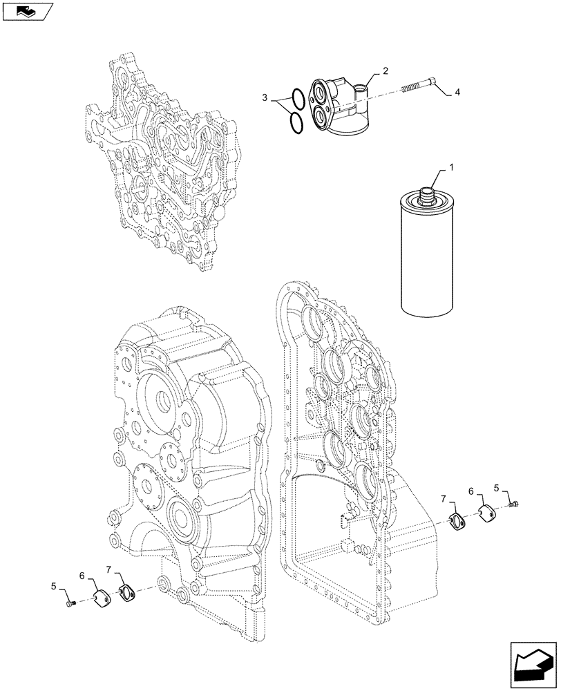 Схема запчастей Case 721F - (21.100.01) - TRANSMISSION, OIL FILTER AND FILLER COVERS (21) - TRANSMISSION