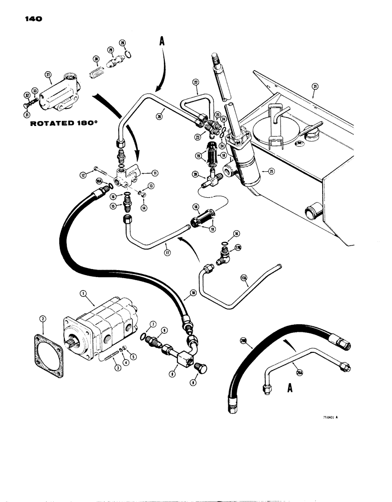 Схема запчастей Case W14 - (140) - STEERING PRESSURE LINE HYDRAULICS, MODELS WITHOUT EMERGENCY STEERING (05) - STEERING