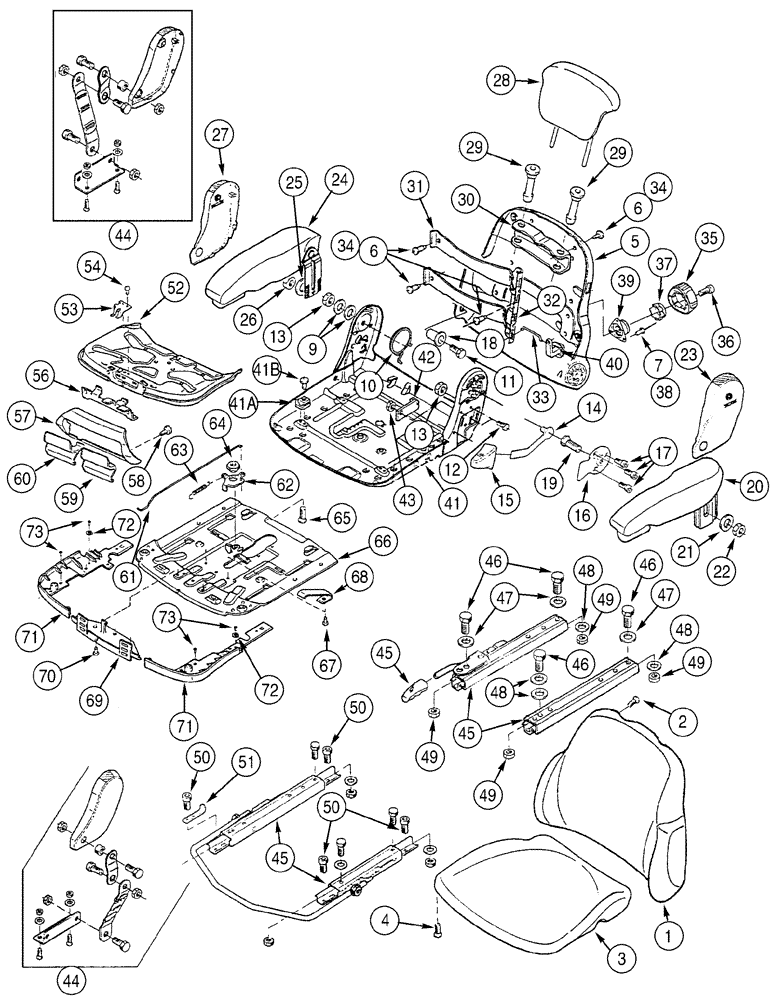 Схема запчастей Case 821C - (09-44) - SEAT ASSY, AIR SUSPENSION (09) - CHASSIS