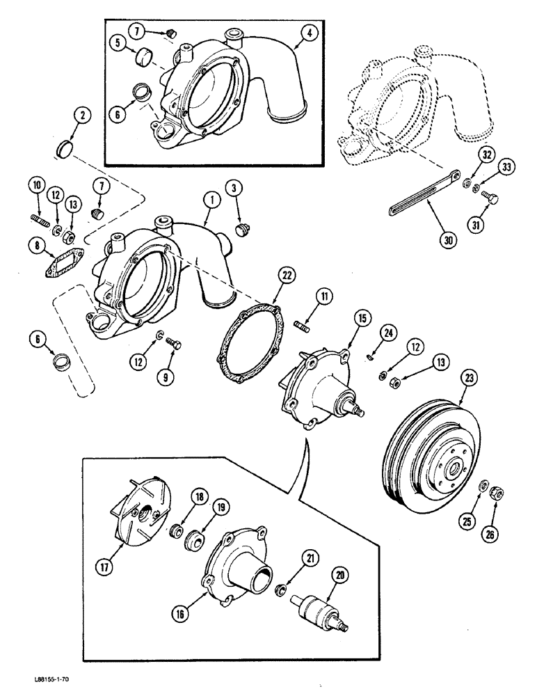 Схема запчастей Case W36 - (2-12) - WATER PUMP, WITH KEYWAY SHAFT, 504BDTI ENGINE (02) - ENGINE