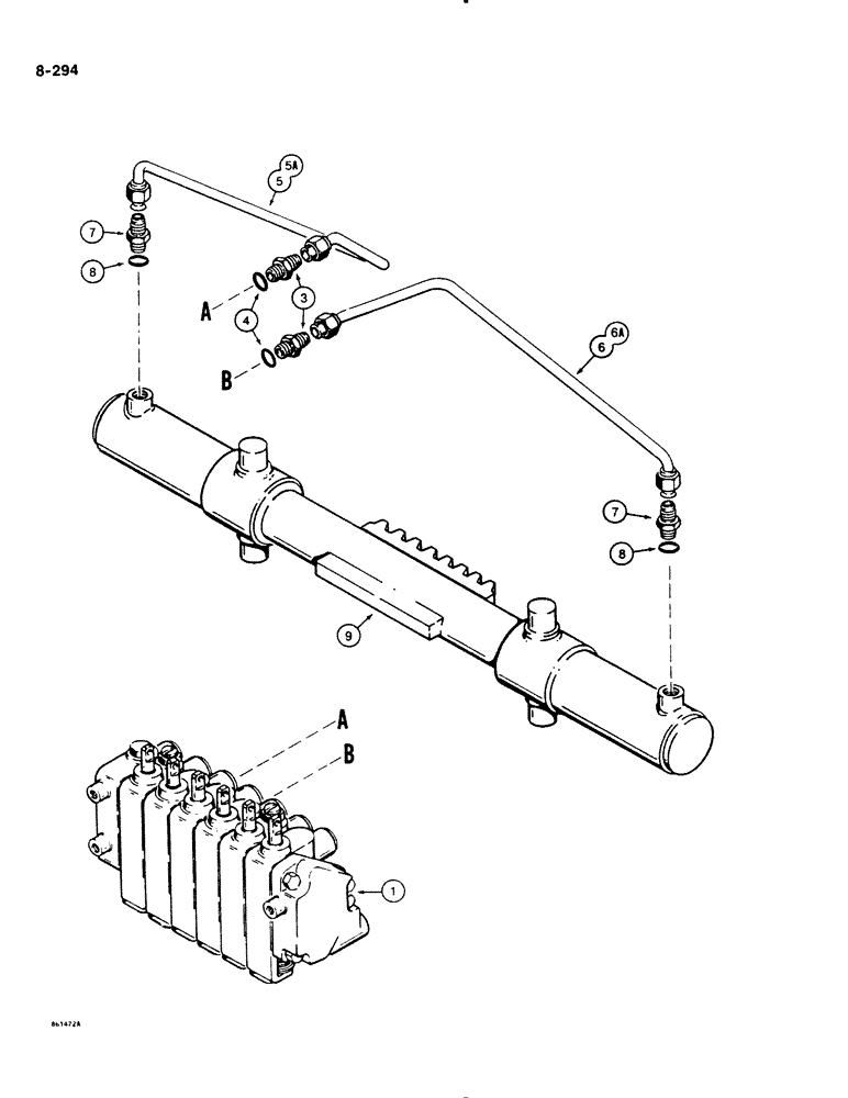 Схема запчастей Case DH4B - (8-294) - SWING CYLINDER HYDRAULIC CIRCUIT, REAR MOUNTED BACKHOE - VERTICAL CONTROL VALVE (08) - HYDRAULICS