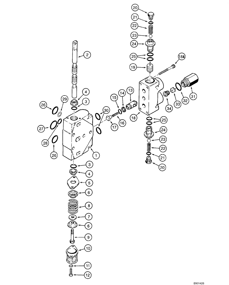 Схема запчастей Case 1840 - (08-40) - VALVE, CONTROL - BACKHOE (KONTAK), D100, D100XR (08) - HYDRAULICS